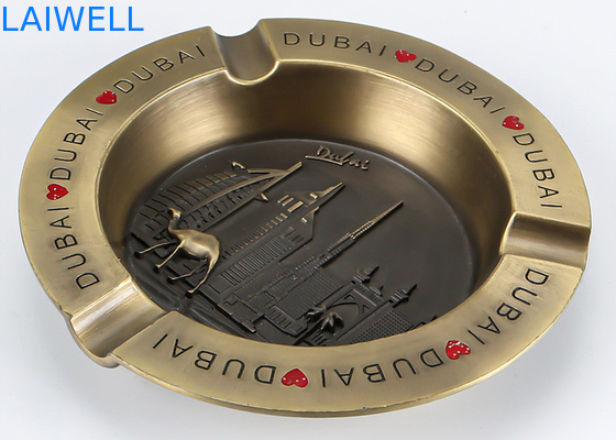 110*110MM Stilvolle Goldfarbe Runde Form Druckguss Zinklegierung Metall Taschenaschenbecher