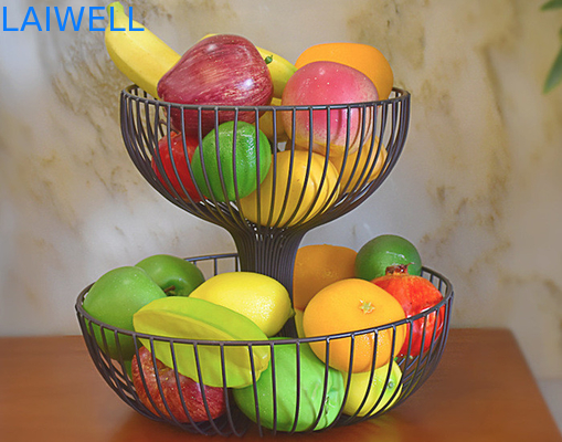 Maßgeschneiderte Backe Schwarzes Eisen 2-Schicht Metall Fruchtplatte 27 * 35 * 24CM