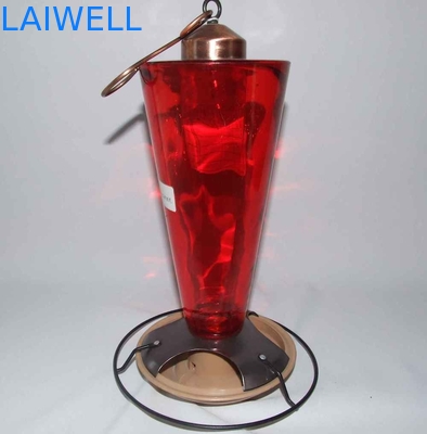 Rote Acrylstempelnde Garten-Vogel-Glas/Metallzufuhr/Roheisen-Vogel-Zufuhr