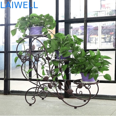 Mehrschichtiger Metallpflanzer-Gestell-Eisen-Blumen-Topf-Halter Brown-Malerei-26cm