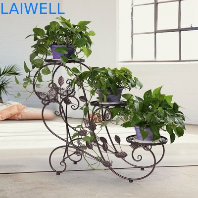 Mehrschichtiger Metallpflanzer-Gestell-Eisen-Blumen-Topf-Halter Brown-Malerei-26cm