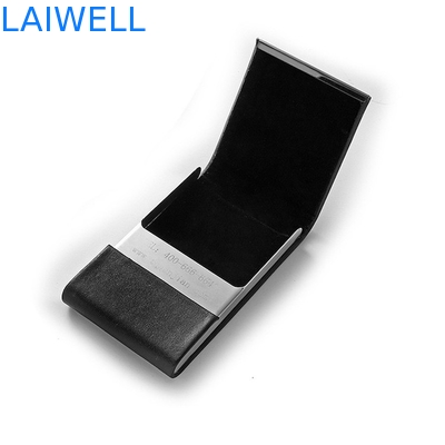Tragbare Nachahmung schwarzer PU-lederner Aluminiumkarten-Geldbörsen-Namen-Karten-Stand