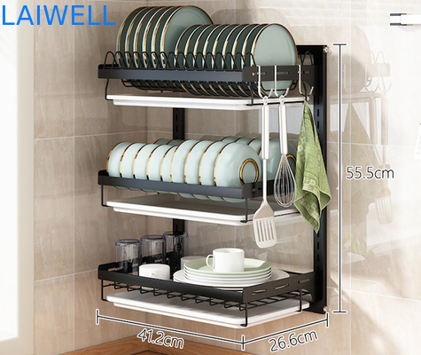 Lebensmittelklassen-55.5cm heght schwarzer Metallabtropfgestell-/-Wandbehang-Tellerständer tragbar