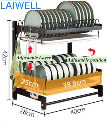 Entfernbare 400*280*420mm 2 Schicht-Teller-Trockengestell/Kohlenstoffstahl-Geschirrablage