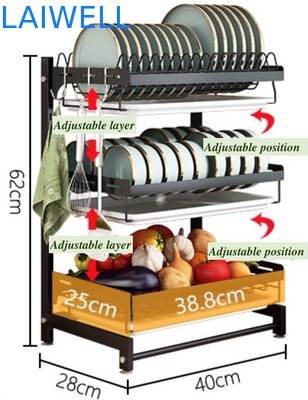 Edelstahl-Küchengeschirre SGS des Vertrags-400*280*620mm 3 Schicht-Tellerständer-Organisator
