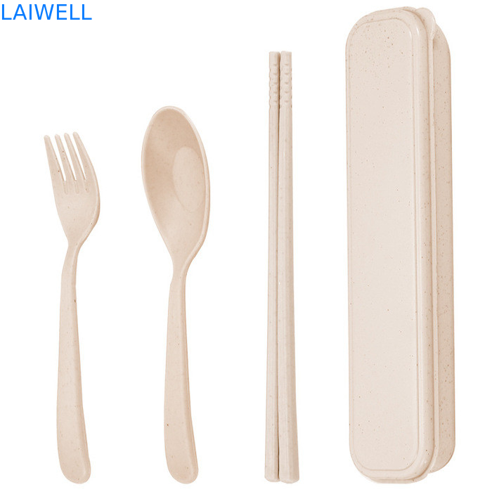 Portable Beige Farbe Nachhaltige Weizenhalme Faser 3-PC Flatware Set Wiederverwendbares Eco-Tischgeschirr Zubehör kann mehrfach verwendet werden Leichtgewicht ungiftig