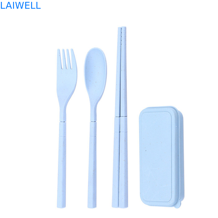 Eco Weizen Strohfaser Blau Klappbare 3-PC-Flatware Set Nachhaltige Tischgeschirr Akzente Anpassbar und wiederverwendbar für Ihr umweltfreundliches Geschäft
