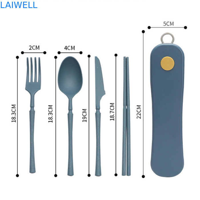 Leichtgewicht, tragbar, nachhaltig, blau, 4-PC-Rotationsbox-Flatware-Set, biologisch abbaubar und umweltfreundlich
