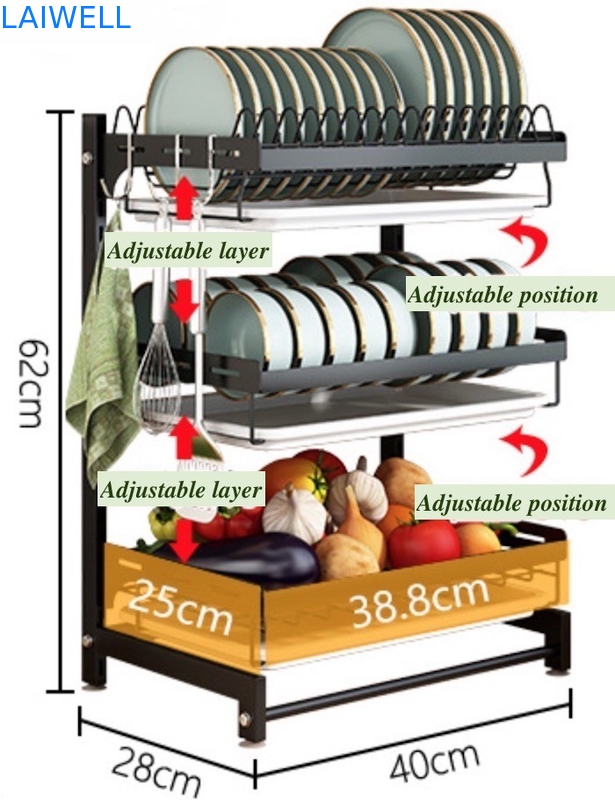 Edelstahl-Küchengeschirre SGS des Vertrags-400*280*620mm 3 Schicht-Tellerständer-Organisator